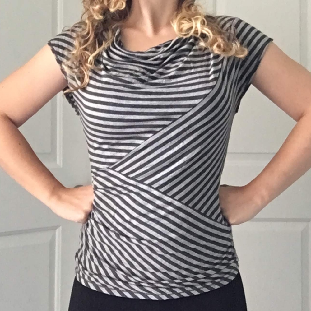 Grey Striped Short Sleeve Top
